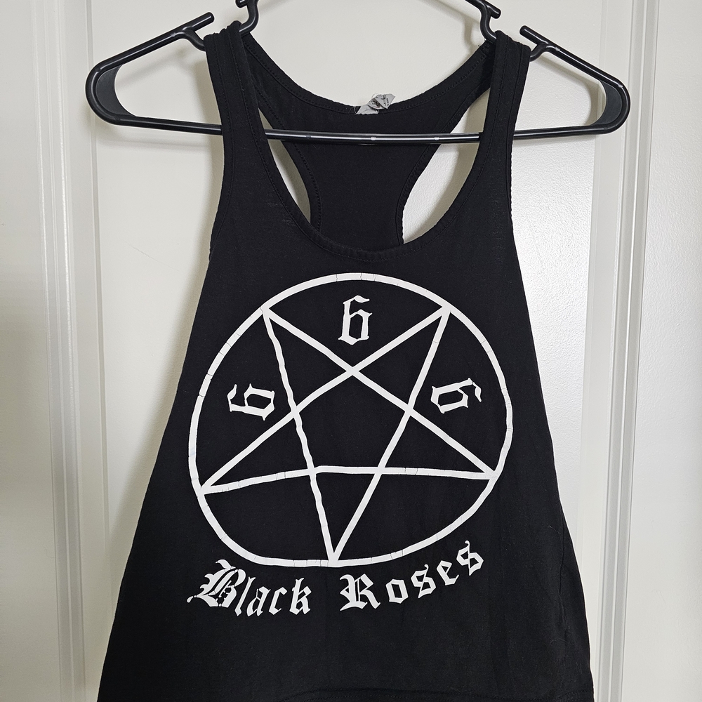 Black Roses 666 Pentagram Graphic Tank Top Sz Md